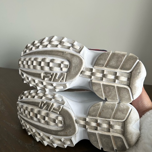 Fila White Red Navy Chunky Lace-Up Sneakers - Size 5 - Picture 9 of 11